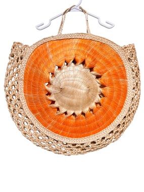 RAFFIA Straw Sunburst Tote Bag Boho Beach Resort Vacation Summer